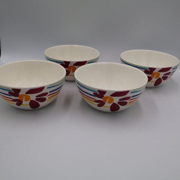 Pfaltzgraff Flourish Soup/Cereal Bowl (4) -5 7/8" x 2 5/8" Tall-Flower & Stripes - Picture 1 of 4